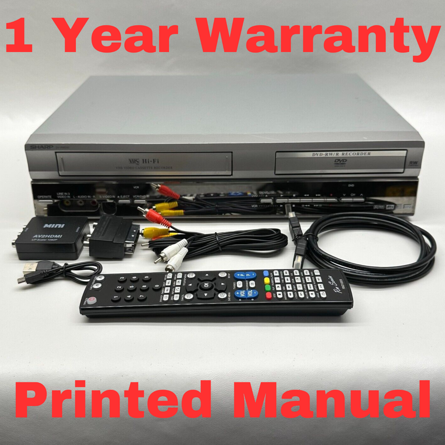 Sharp DV-RW250H VCR Copy VHS to DVD Recorder Tapes w/ Remote RCA to HDMI kit