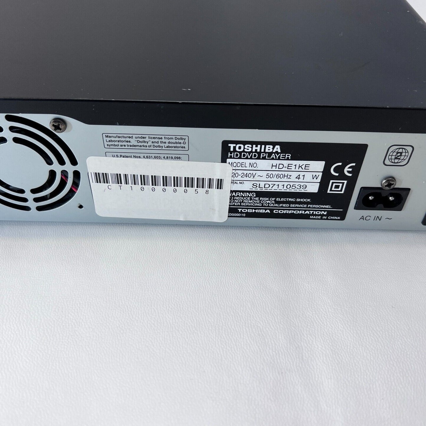 TOSHIBA HD DVD Player HD-E1KE - Used - Fully Working HDMI Remote