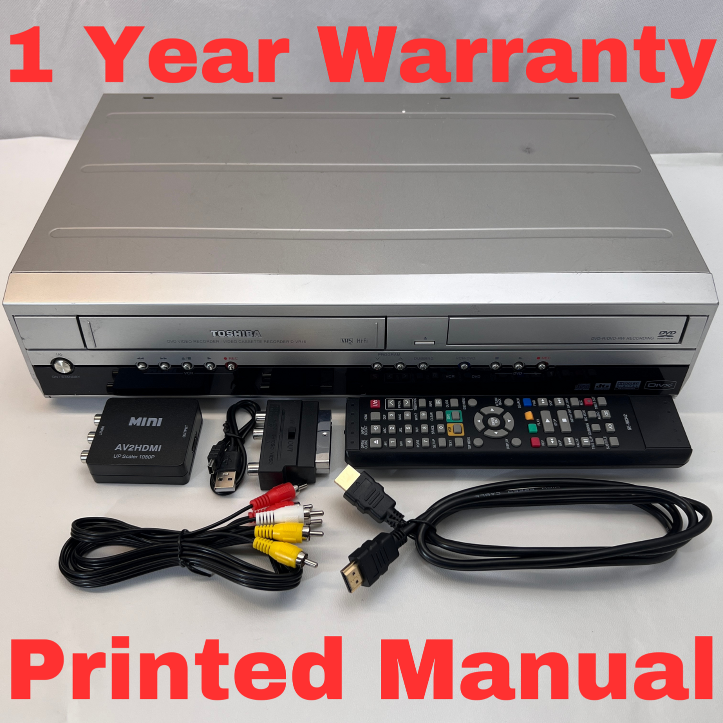 Toshiba DVR16 DVD VCR VHS Recorder Silver w/ Remote + Cable + NTSC/PAL Converter