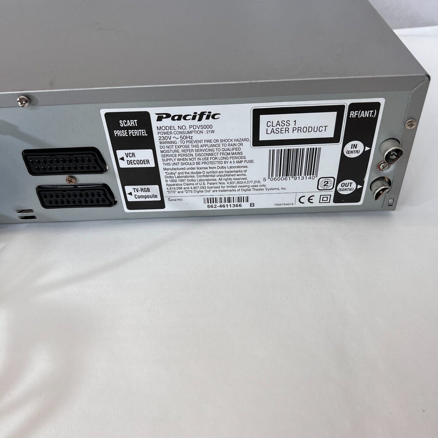 Pacific PDV-5000 DVD VHS Combo Player Nicam Digital Hi Fi Stereo with Remote