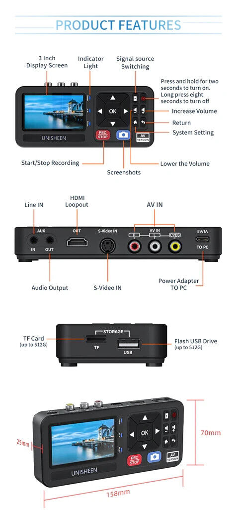 VHS Video Player Recorder Kit Convert Copy VHS Tape To Flash Drive, NO PC NEEDED