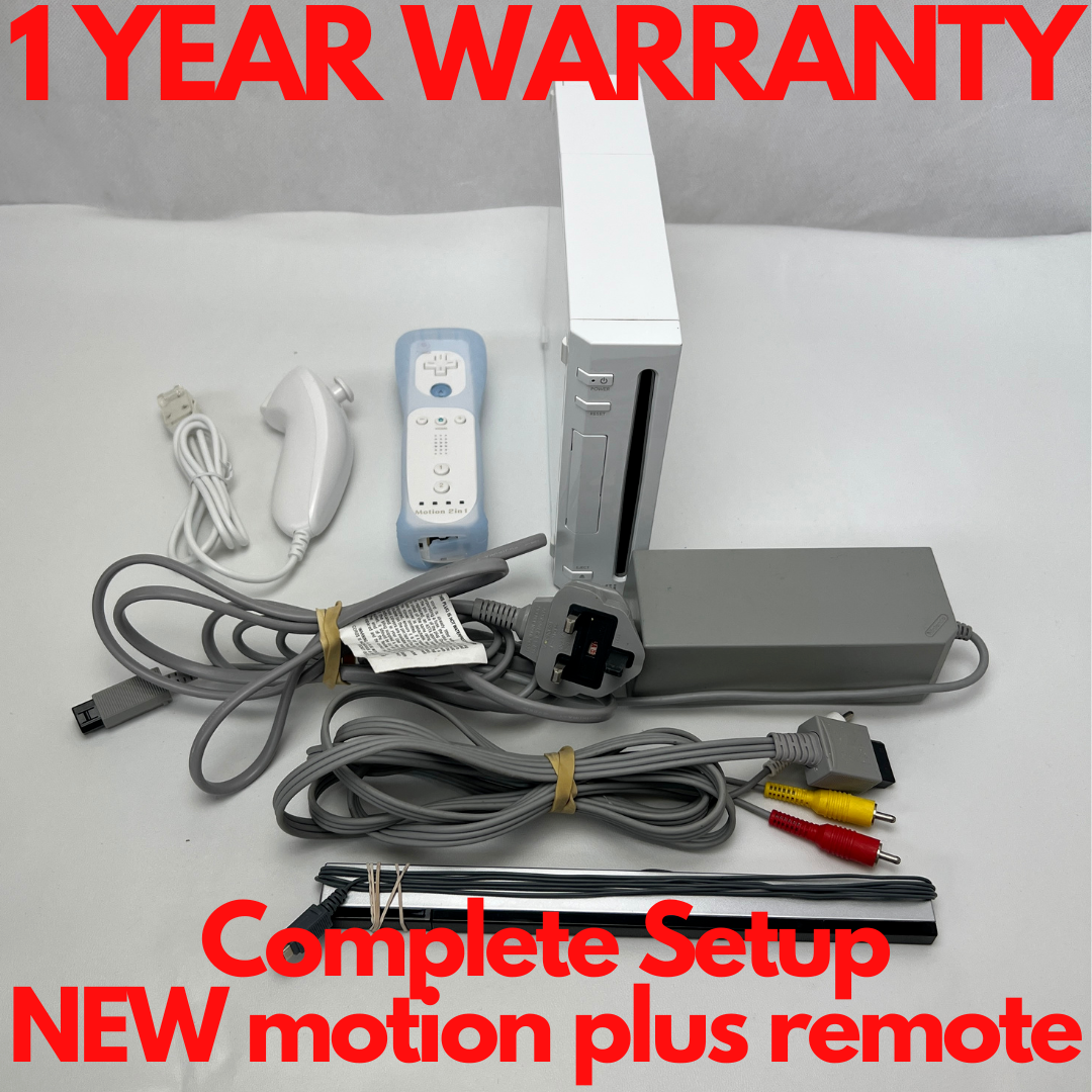 White Wii Console Bundle NEW motion plus remote & Nunchuck Warranty Complete