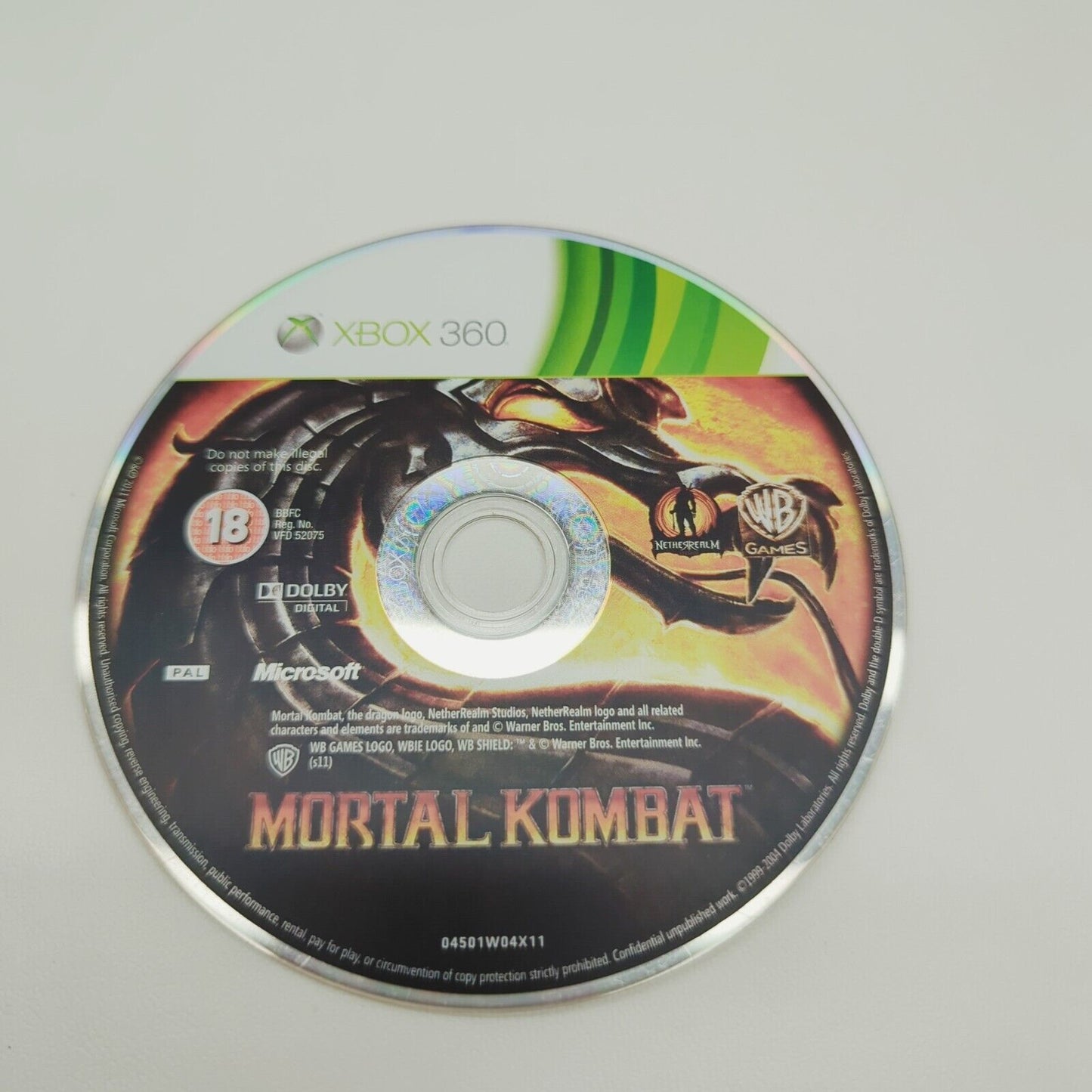 Mortal Kombat (Microsoft Xbox 360, 2011) - disc only