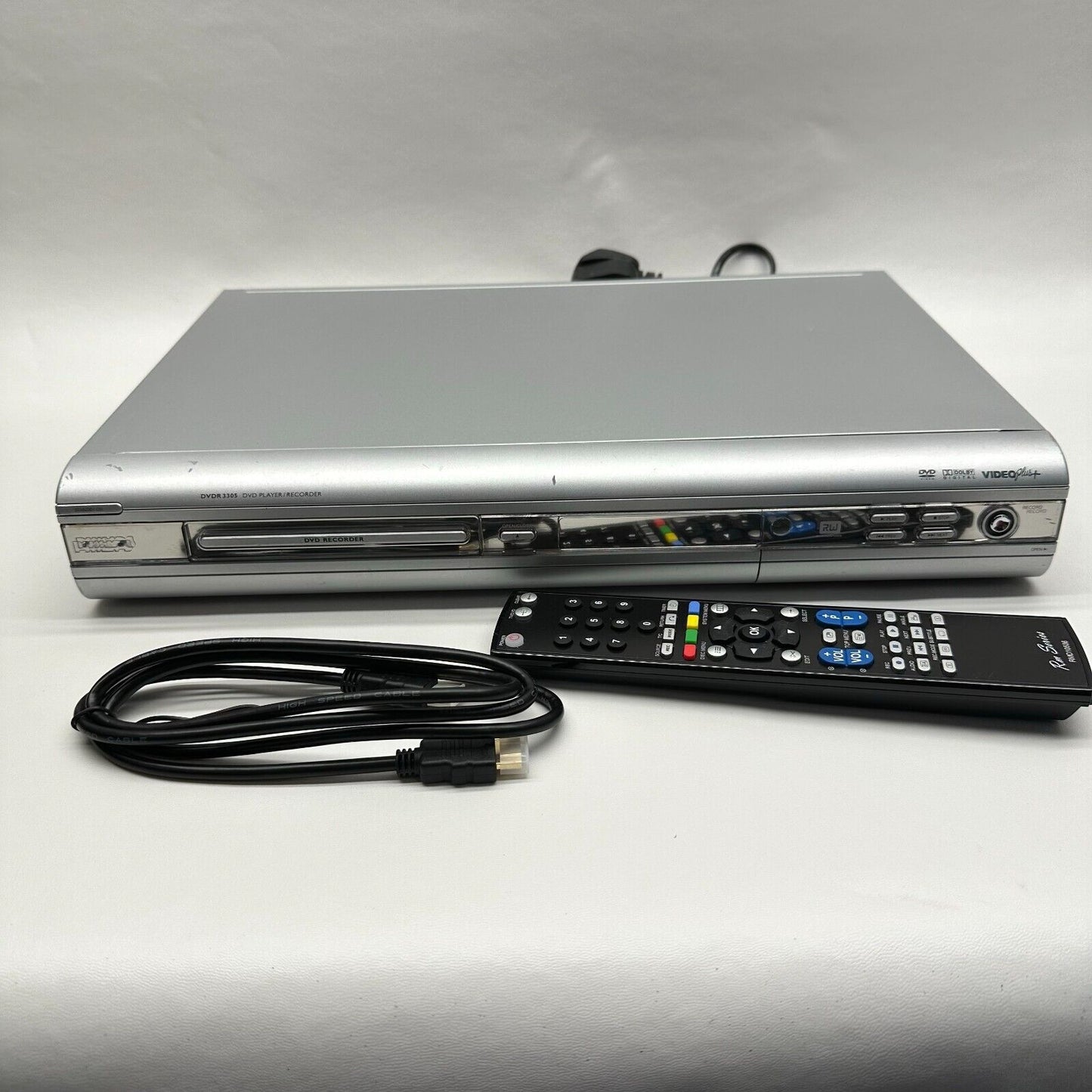 Philips DVDR3305/05 DVD Recorder Silver Tested Working with Remote + Cables