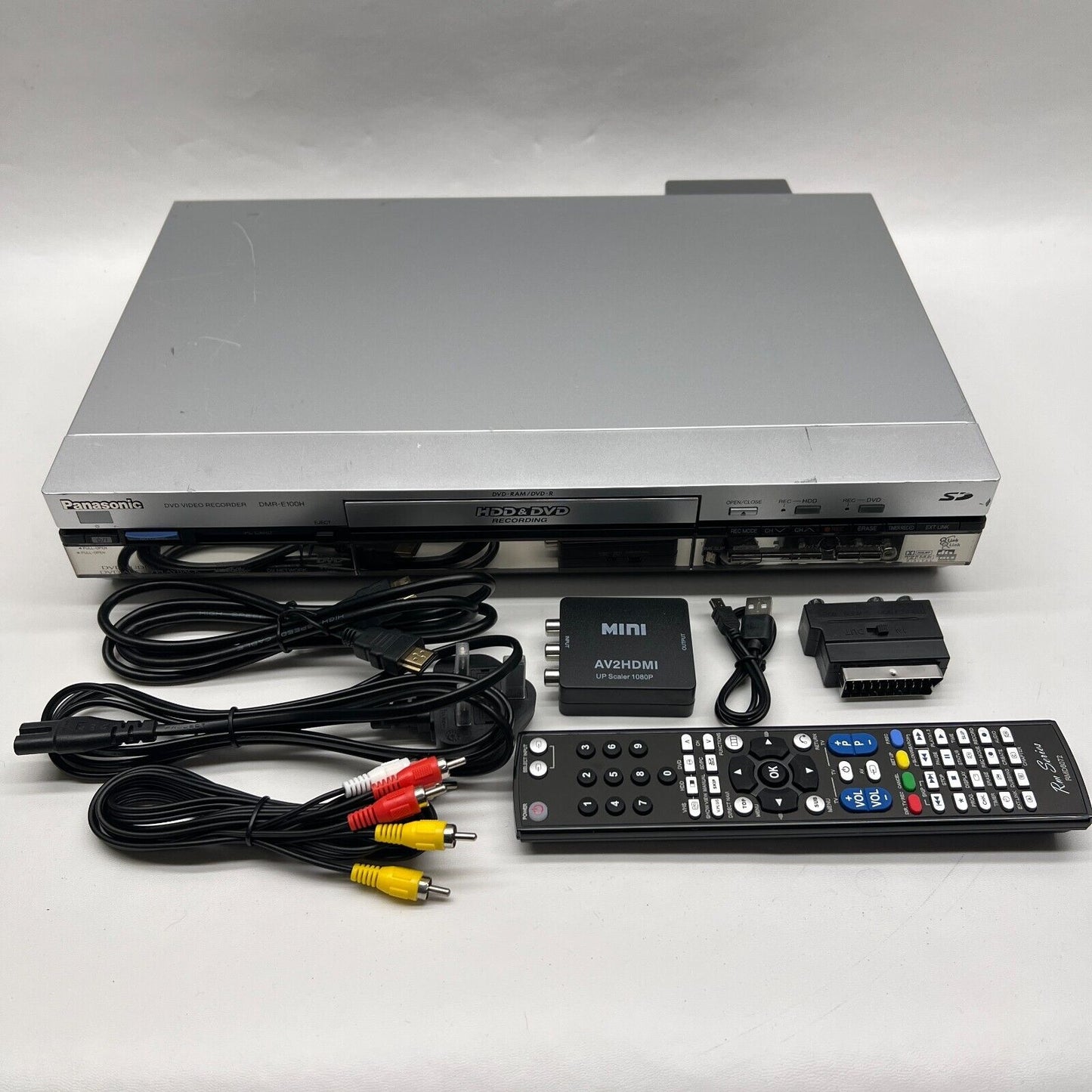 Panasonic DMR-E100H DVD Recorder Silver with Remote + Cables + AV to HDMI kit