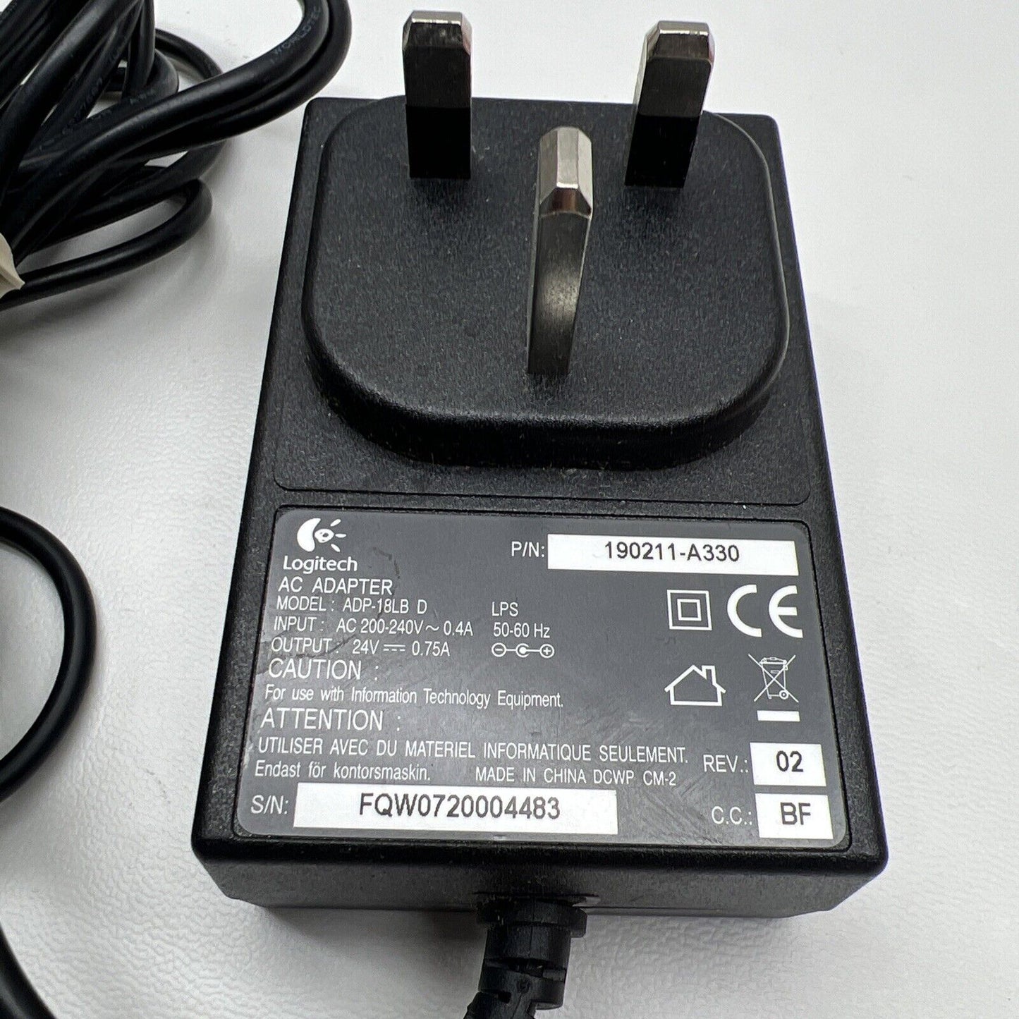 Genuine Logitech ADP-18LB D 24v 0.75ADriving Force mains power supply adapter