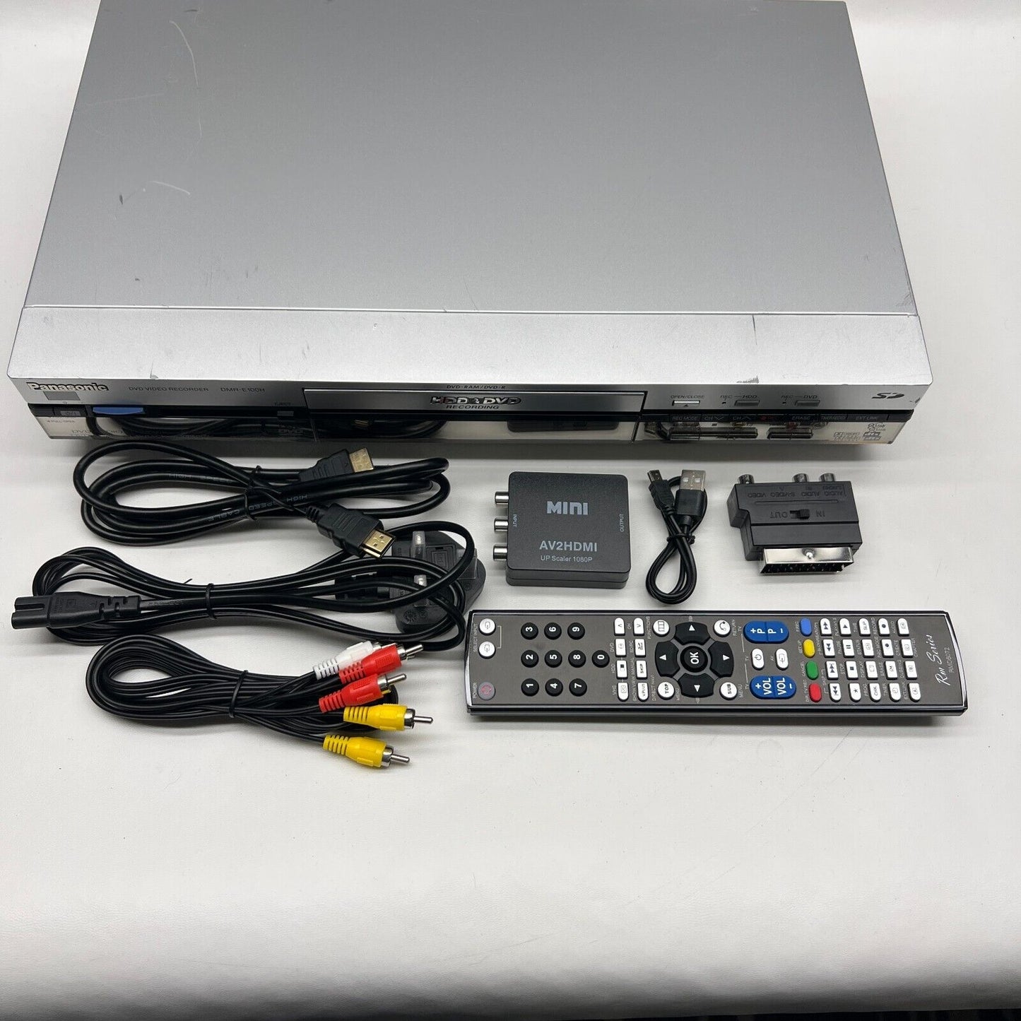 Panasonic DMR-E100H DVD Recorder Silver with Remote + Cables + AV to HDMI kit