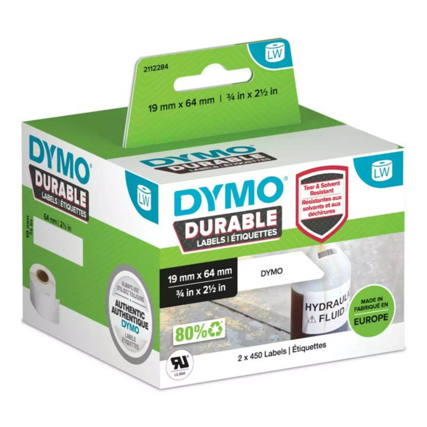 Original Dymo 2112284 Durable 19mm x 64mm Adhesive Label solvent chemical proof