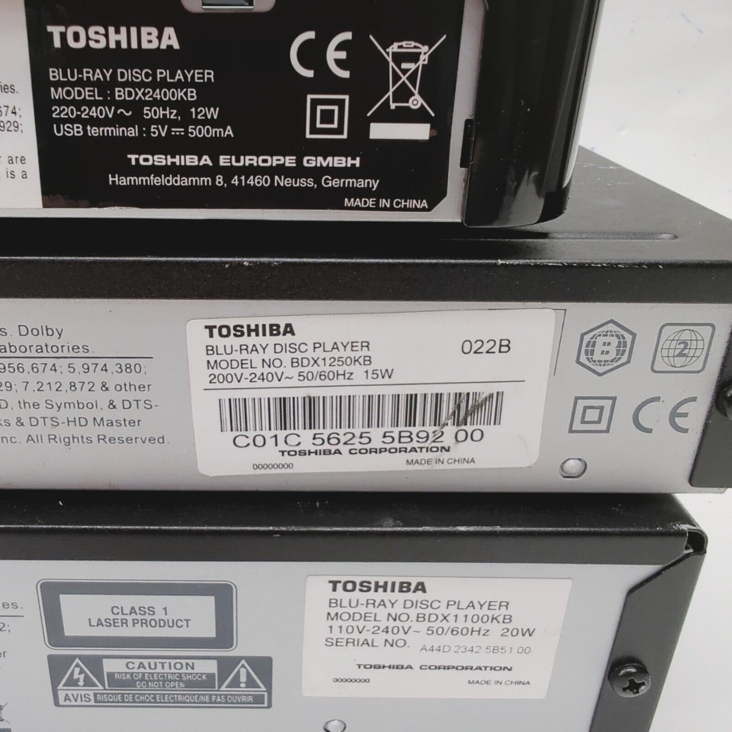 3x *FAULTY* Bluray Toshiba BDX2400KB, BDX1250KB, BDX1100KB (good for parts)